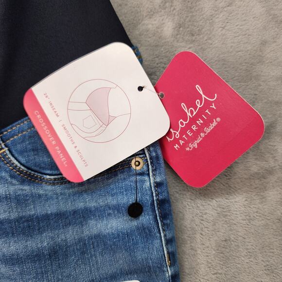 NWT Isabel Maternity Jeans Womens 14 32R Blue Skinny Jeggings Stretch Over-Belly - Picture 9 of 12